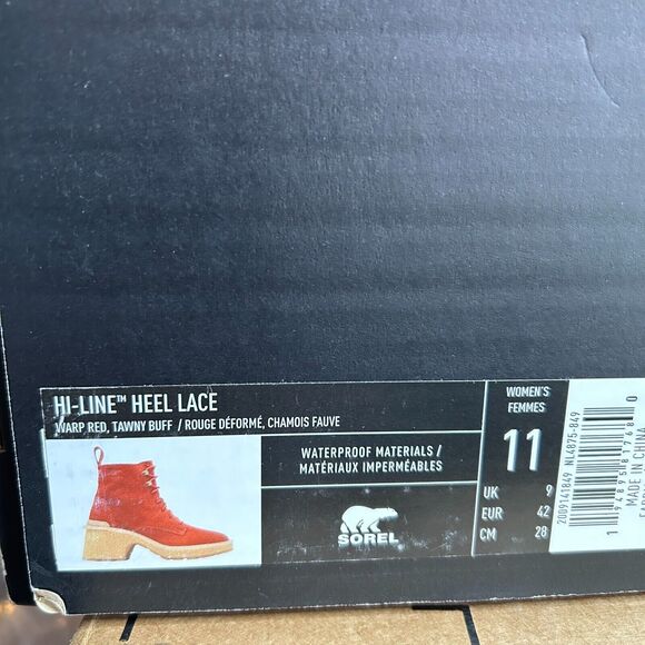 Sorel Hi-Line Heel Lace Boots Warp Red, Tawny Buff NL4875-849 Women 11 NWB - Picture 11 of 11